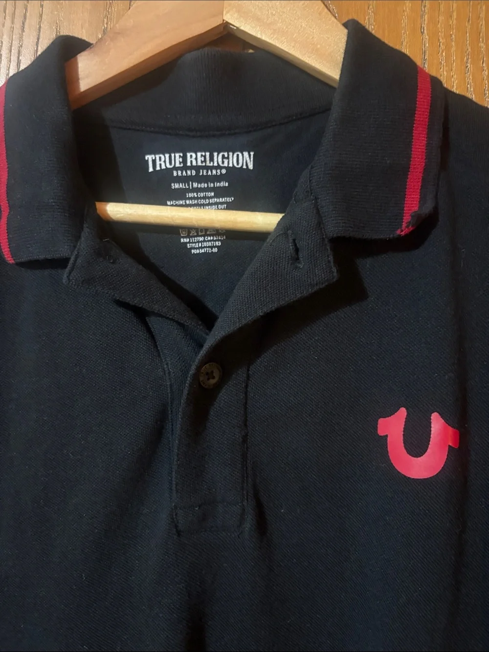 True Religion Black Polo with Red Trim and Logo